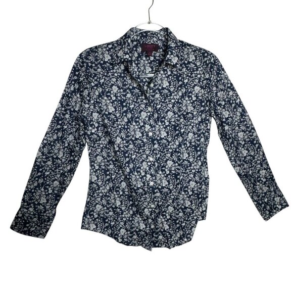 J.Crew Liberty London womens Size 2 Slim Perfect Shirt Floral Navy Button-Up - Picture 2 of 7